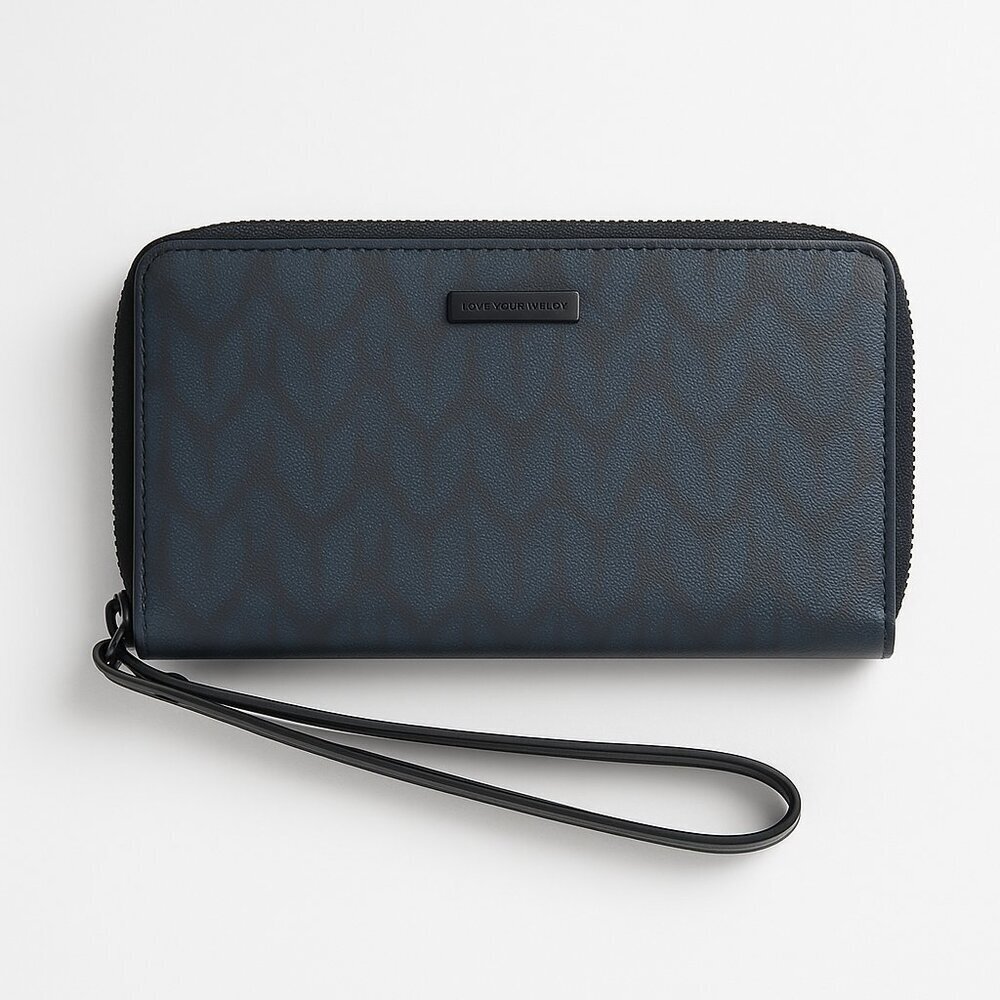 Love Your Melon Blue Pattern Zip Wristlet Wallet Faux Leather Lightweight NWOT